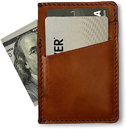 Full Grain Leather Minimalist Wallet &amp; Slim Front Pocket Card Holder by Jackson Wayne (Saddle Tan)