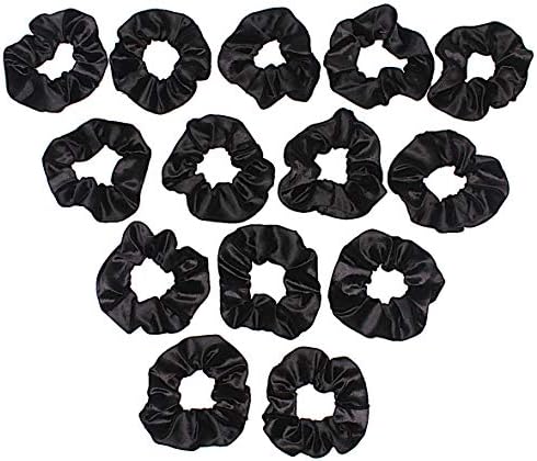 Solace Velvet Hair Scrunchies | Black | Soft Elastic Hair Ties | 14 Pack | Set of Bobbles | Hair Bands for Women In a Pack 14 (Black)