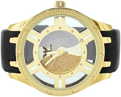 Classy Yellow Gold Finish Diamond King Illusion Ice Bling Master Watch New