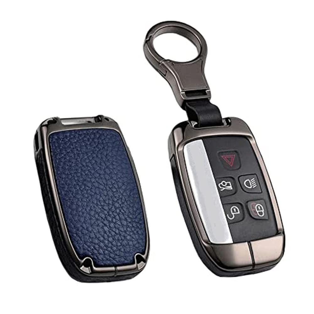 HIBEYO Car Key Case Smart Remote Key Discovery 4 LR4 Fits Land Rover Range Rover Sport Evoque for Jaguar XE XF XJ F-Pace F-Type Key Box Protective Leather 5 Buttons Black Blue