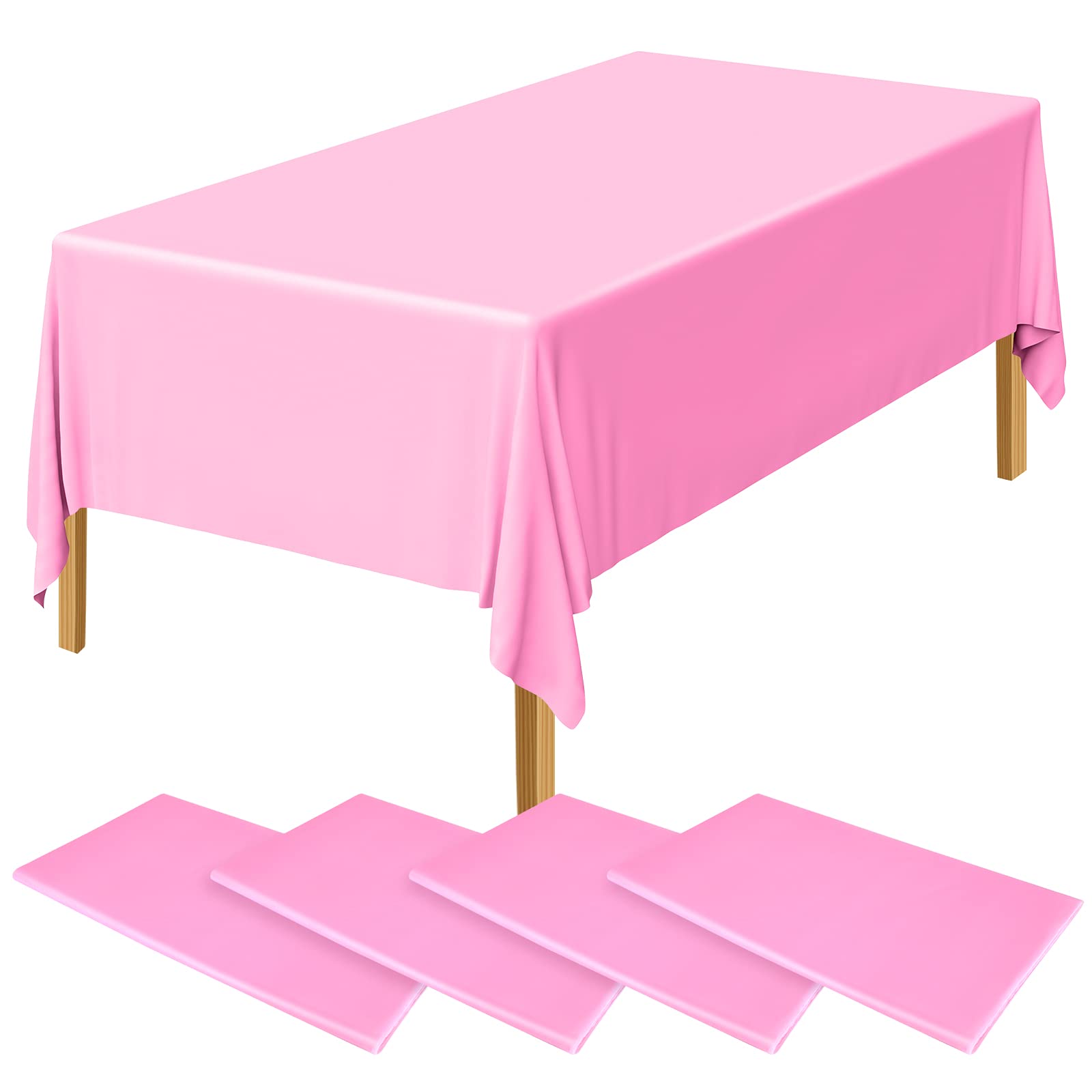 ELECLAND 4pcs Plastic Table Covers - 137 x 274 cm Rectangle Pink Tablecloth for Indoor/Outdoor Baby Shower, Wedding, Birthday Party Decorations