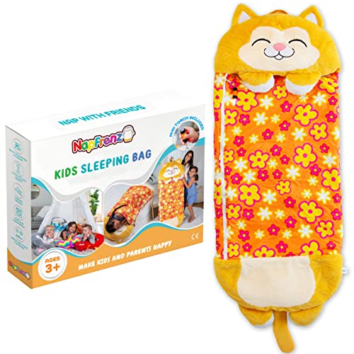 NapFrenz Animal Kids Sleeping Bag. Kitty Cat Slumber Bag & Nap Mat for