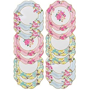Set van 12 kleine vintage bloemen papieren borden – meerkleurig, geschulpte rand | Echt heerlijk | Wegwerpservies voor verjaardag of tuinfeest, afternoontea, babyshower, bruiloft
