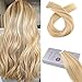 Moresoo 14 Inch Tape in Highlighted Hair Extensions Human Hair Color #16 Golden Blonde Highlighted #22 Blonde 50g Remy Human Hair Extensions Tape in 20PCS Per Package