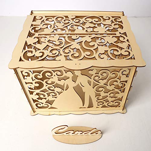 Patgoal Hollow Design DIY Wedding Card Box with Lock and Card Sign Gift Card Holder for Reception Baby Shower Wedding Anniversary Party Decorations
