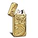 Padgene Electronic Pulse Double Arc Cigarette Lighter, Chinese Dragon Windproof Flameless USB Rechargeable Arc Lighter, Gold
