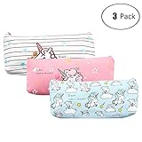 Unicorn Pen Holder Makeup Bag Canvas Pencil Pouch Zipper Stationery Purse Cute Wallet Cosmetic Bags Travel Small Case 3PCS