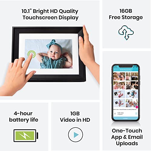 PhotoSpring 10in WiFi Digital Picture Frame with Battery, Send Photos
