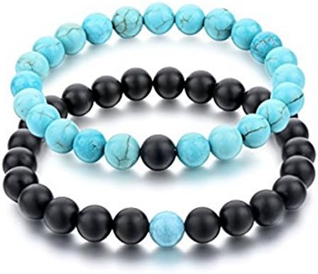 Distance Couple Bracelets Relationship Bracelet for Love Infinity Labradorite and Black Agate Gemstone His and Hers Bracelets (2pcs)