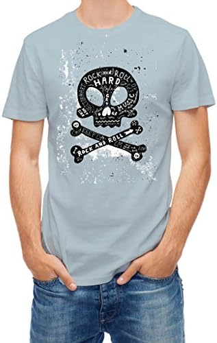 T-shirt Skull with Crossbones Rock and Roll Blue Ice L