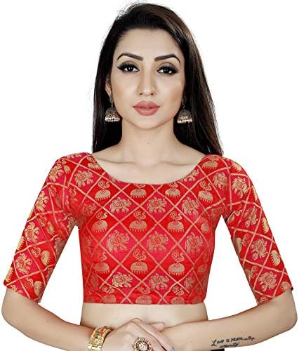 Women's Brocade and Georgette 2-Tone Round Neck Blouse