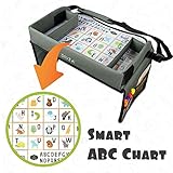 Kids Travel Tray for Car Seat & Stroller, Fun Dry Erase Top, Toy Organizer, Cup & Mobile Device Holder, Easy Assembly, Long Comfortable Cushion Strap, Crayon Organizer, Large Mesh Pockets