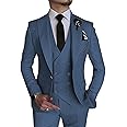 Wangyue 3 Piece Suit Slim Fit Men Suits Double Breasted Wedding Party One Button Blazer Jacket Vest Pants Sets Beige