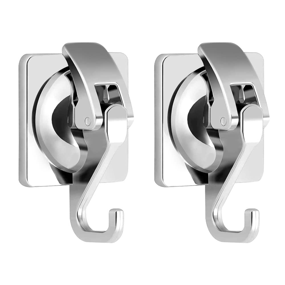 2 Pack Suction Hooks for Bathroom 5KG Heavy Duty Vacuum Suction Cup Hooks for Kitchen Window Glass Door Shower Tile Sucker Hooks Removable No Drilling Wall Hangers for Tea Towel Coats Robe - Silver