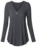 Vinmatto Women's Long Sleeve V Neck Flowy Tunic Top(XXL,Black)