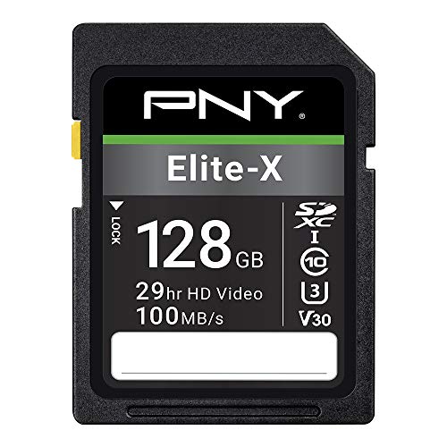 PNY 128GB Elite-X Class 10 U3 V30 SDXC Flash Memory Card, Read Speeds up to 100MB/S (P-SD128U3100EX-GE)
