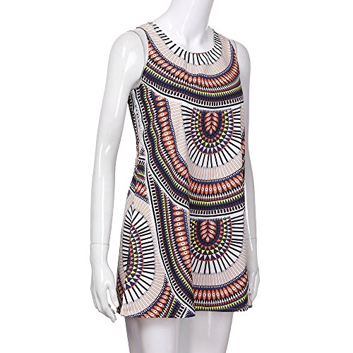 Dressin Vintage Boho Beach Dress, Women Ladies Loose Summer Sleeveless 3D Floral Print Bohe Tank Top Mini Dresses