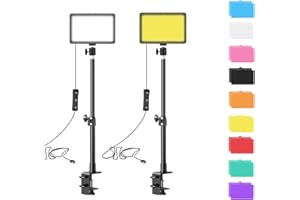 SWDPORT 2 Pack LED Desk Key Light Video Light with C-Clamp Stand 9 Color Filters Studio Photography Lighting for Video Recording Conference Low-Angle Shooting Zoom Streaming YouTube