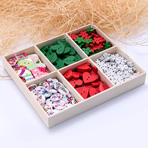 favide 450 Pieces Wooden Buttons Christmas Style Sewing Button DIY Craft Decoration, Mixed Color 2 Holes - Thumbnail 3