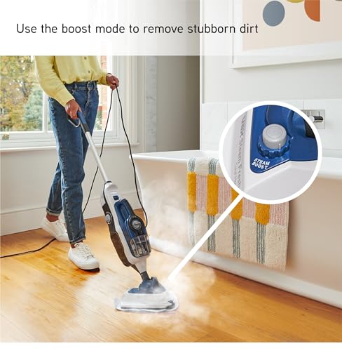 Vax Steam Fresh Total Home Steam Cleaner, Portable Handheld and Floor Steam Mop, Detergent and 17 Accessories for the Oven, Bathroom and Home, Easy to Carry, 1600W, 4.63kg, White/Blue, CDST-SFXT
