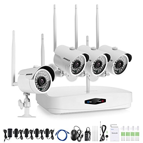 ANNKE Home Wireless Security Camera System 4-Channel 960P NVR Recorder and (4) 1.0MP Outdoor Wifi IP Cameras, NO HDD Included (Only support 2.5-Inch Internal Bare Drive)