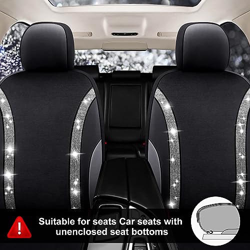 JanQee 2 Pack Bling Front Car Seat Covers, Universal Shining Crystal Diamond Rhinestone Soft Car Seat Protectors, Waterproof PU Leather Bling Car Accessories Interior Fit Most Cars(White Diamond)