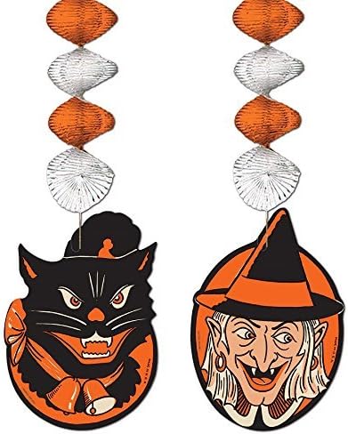 Pack of 24 Spooky Halloween Black Cat and Witch Dangler Hanging Party Decorations 30"