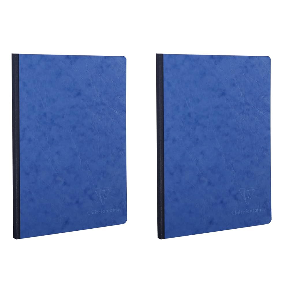 Clairefontaine - Ref 791404C - Age Bag Clothbound Notebook (192 Pages) - A4 Size, Plain Rulings, 90gsm Brushed Vellum Paper - Blue Leather Effect Cover (Pack of 2) — image 1