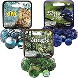 Mega Marbles 3 Pack - Jungle, Blue Jay, & Owl Game Nets - Includes 1 Shooter Marble & 24 Player Marbles Per Net
