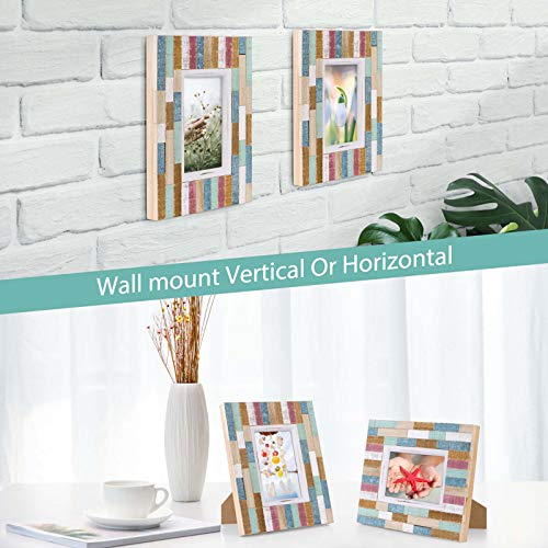 SZQINJI 4x6 Picture Photo Frames Pack of 2 Rustic Stripe Wood with High
