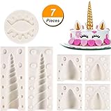 TOODOO 7 Pieces Unicorn Silicone Cake Topper Molds Unicorn Horn, Ears and Eyelash Cake Decoration Molds for Fondant Cake Chocolate Cupcake (Grey)