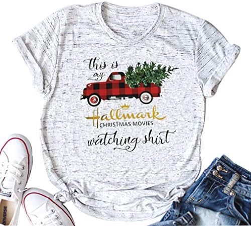 This is My Hallmark Christmas Movie Watching T Shirts Cute Christmas Tree Red Truck Plaid Vintage Short Sleeve Tee Tops