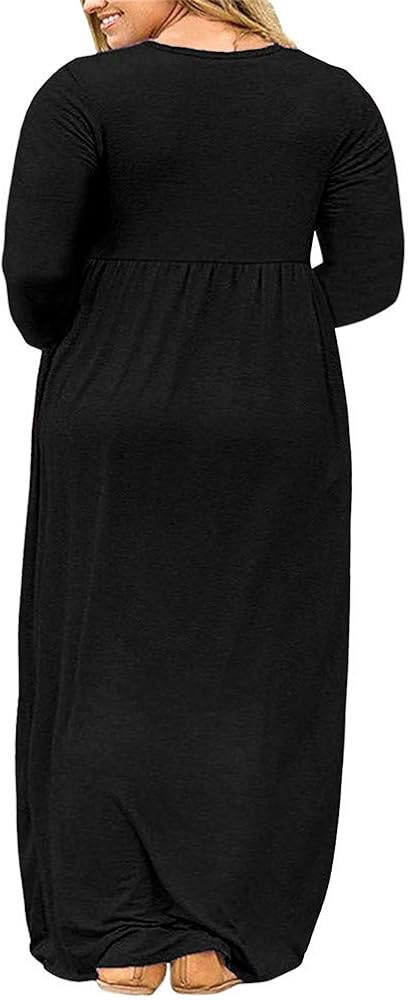 BISHUIGE Womens L-6XL Long Sleeve Casual Plus Size Maxi Dresses with Pockets at  Women’s Clothing store