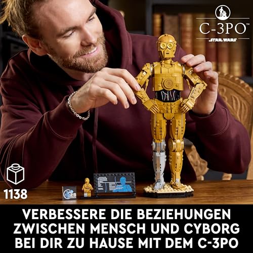Star Wars 75398 C-3PO Figur – Sammler Modell für Erwachsene – mit Ständer, Infotafel und Minifigur zum Bauen, Spielen und Ausstellen – Geschenkidee für Fans