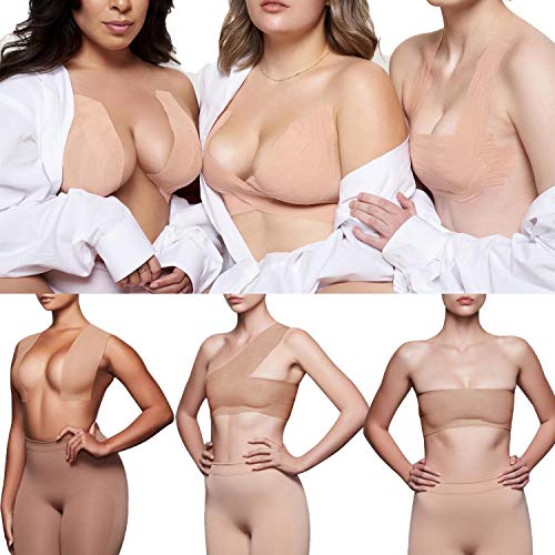 EMOET Transparent Breast Lift Tape and Flesh color Fashion Boob Tape, Fashion Medical Athletic Body Boop Push Up bob Tape Invisible boobtape Bra For Small & Big Breas and Women Dresses or Clothes