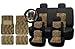 New and Exclusive Mesh Animal Print Accent Interior Set Cheetah Tan Brown 15pc Seat Covers Front & Back Lowback, Back Bench, Steering Wheel & Seat Belt Covers - Floor Mats