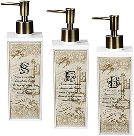 Amazon ディスペンサー セット 角型 アンティーク シャンプー リンス コンディショナー ボディーソープ お風呂グッズ バス用品 バスルーム 人気 おすすめ かわいい おしゃれ プレゼント 日本製 クロス 白 オールドフレンチ 角型 大 3点セット ソープ シャンプー用