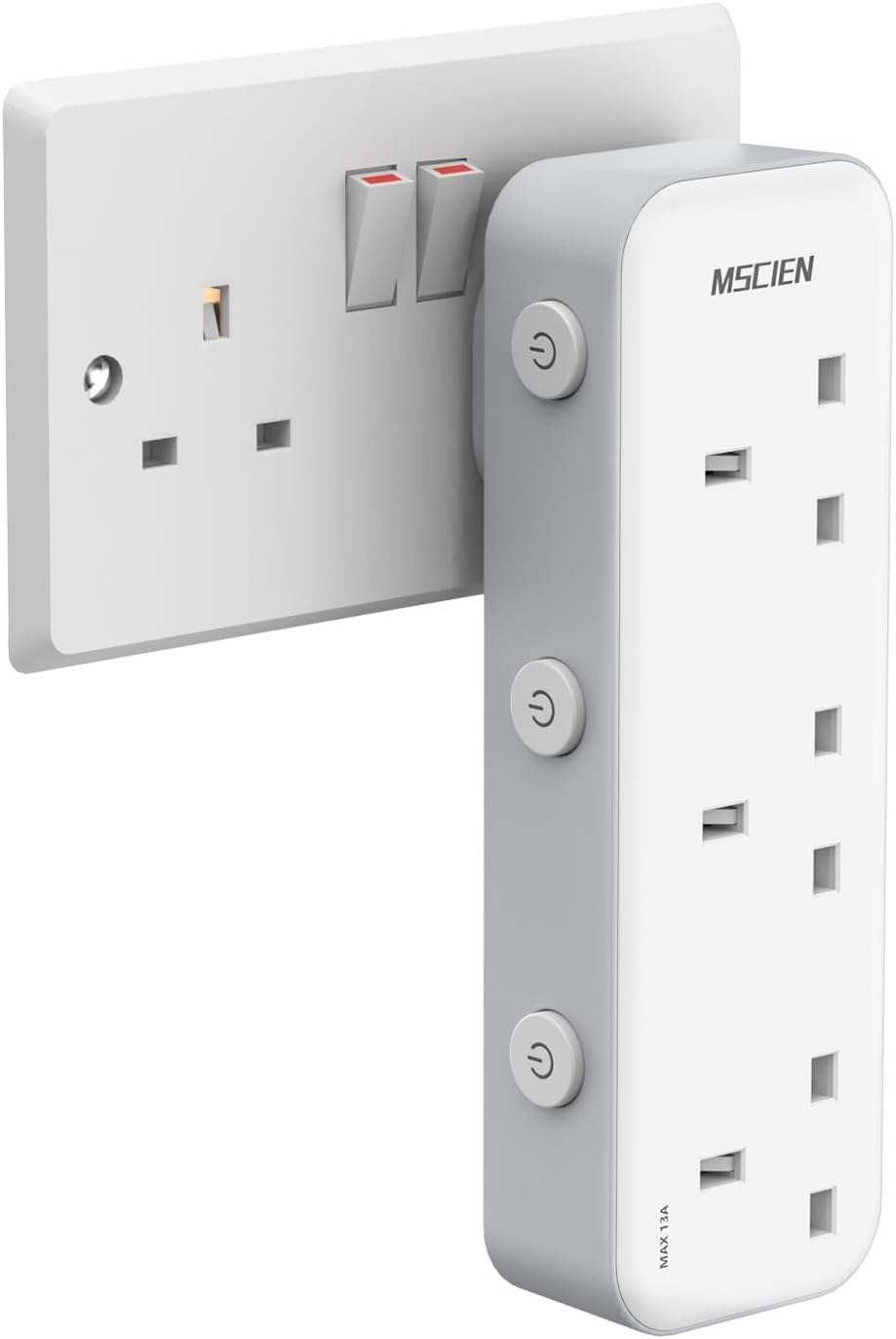 Mscien 3 Gang Plug Adaptor with LED, Individually Switched UK Wall Socket