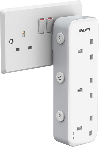 Mscien 3 Gang Plug Adaptor with LED, Individually Switched UK Wall Socket