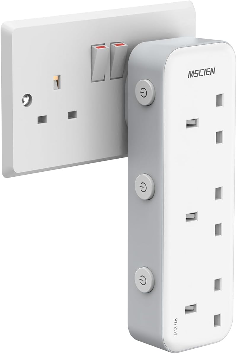 Mscien 3 Gang Plug Adaptor with LED, Individually Switched UK Wall Socket