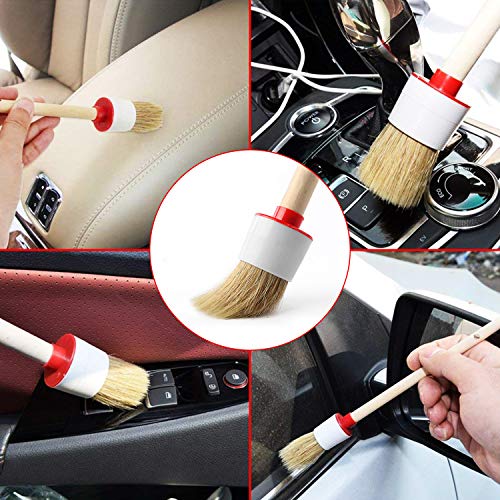 Manfiter Detailing Brush Set, Auto Detail Brush Set with a Car Wash Mitt and 2 pack Car Air Vent Duster for Car Motorcycle Automotive Cleaning Wheels, Dashboard, Interior, Exterior, Leather, Air Vents