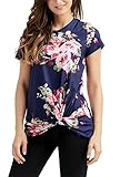 Dokotoo Womens Summer Sexy Floral Cotton Tops Plus Size Shirts Blouses Navy X-Large