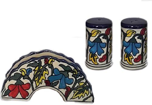 Indeasia Srijan Handcrafted &amp; Hand painted Salt &amp; Pepper Shaker With Napkin Holder In Multicolor Moroccan Design