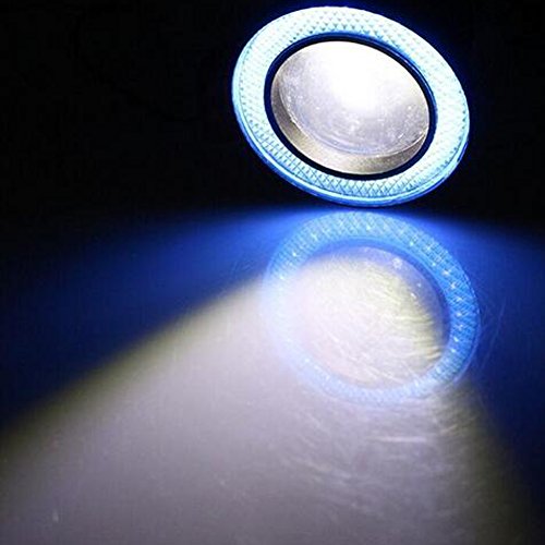 LEDHOLYT 2pcs High Power COB LED Fog Light Projector Blue Angel Eye Halo Ring DRL Driving Xenon White Lamp (2.5in, Blue)