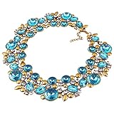 QIYUN.Z Luxury Drop Oval Rhinestone Bling Sparking Gold Tone Chain Bib Choker Necklace