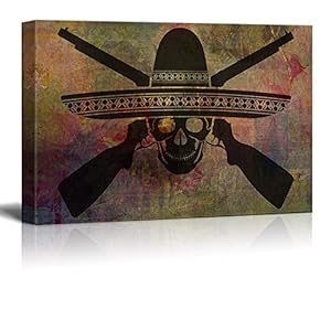Print Skull of Mexican Warrior with Guns