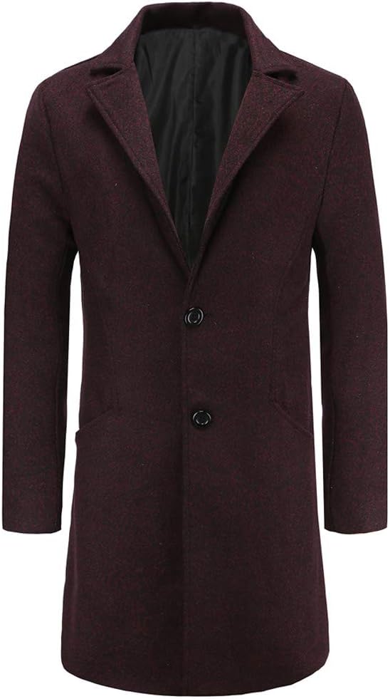 DaySing Men's Button Lapel Woolen Coat Pure Color Casual Autumn Winter Long Sleeve Blouse Overcoat