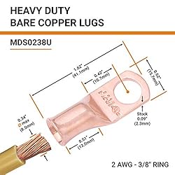 SELTERM 2pcs 2 AWG 3/8" Stud Copper Wire