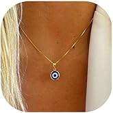 Ieftop Evil Eye Necklace for Women 14K Gold Plated Delicate Necklaces Blue White CZ Diamond Pendant Necklace Cute Boho Tiny Evil Eye Lucky Protection Jewelry Gift for Women