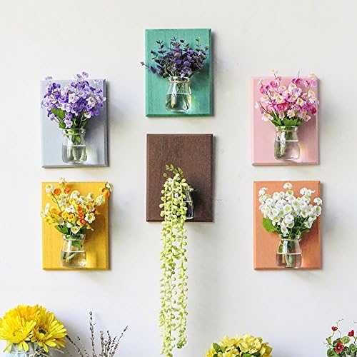 Kaimo Set of 6 Creative Handcrafted Hanging Vases, Wall Planter, Home Decoration, include Flower(Flower in random)